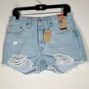 Pantaloncini jeans Levi's nuovi con etichette taglia 28 501 originali denim in top ojai indaco chiaro - Foto 1 di 12