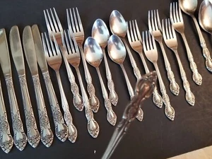 Lustreware  stainless steel flatware Ornate Rose mixed lot 23 pc forks spoons - Picture 1 of 3