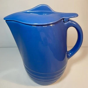 Vtg Oxford Ware Universal Pottery Blue Refrigerator Pitcher Jug Ice Guard & Lid - Picture 1 of 15