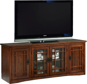 82360 Solid Wood Mission Oak Four Door TV Stand for 65" Tvs Universal TV Console - Picture 1 of 12