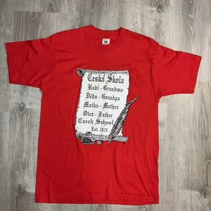 Vintage Tschechisches Hemd Erwachsene Herren Medium Rot Kurzarm Einzelnaht - Bild 1 von 6