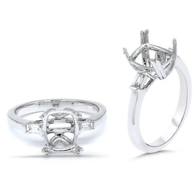 Elongated Cushion 9x7mm Ring Semi Mount In 14k White Gold With Diamonds (55099) - Image 1 of 4