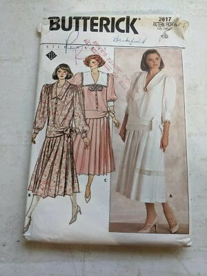 Butterick Vtg Pattern 3617 Miss Dress Dropped Waist Sailor Collar Sz 10 CUT 80s - Image 1 of 4