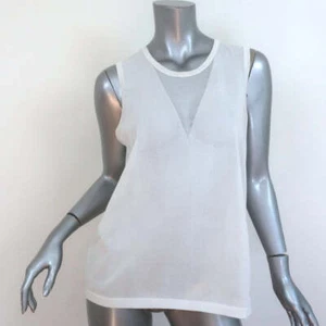 J Brand Sleeveless Top White Sheer-Paneled Cotton Blend Size Large - Picture 1 of 8