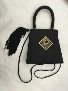 Amalia Martine Designs Handcrafted Evening Purse Black w Beautiful Brooch Front - Picture 1 of 12