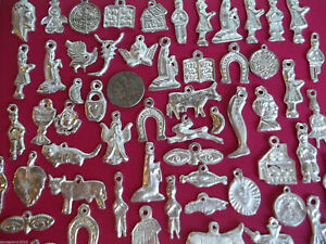 50 SILVER Milagros Charms Day of the Dead Ex Voto Nicho Miracle Lot