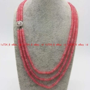 3 Rows 2x4mm Faceted Pink Rhodochrosite Rondelle Gems Beads Necklace 17-19" - Picture 1 of 12