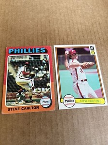 STEVE CARLTON 1975 Topps #185 & 1982 Donruss #42 Phillies Baseball Cards (d3)