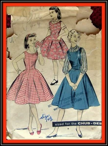 Girl's DRESS Blouse Full Skirt CHUB-DEB Advance 8389 Vintage 1957 Sewing Pattern - Picture 1 of 4