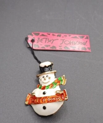 New Betsey Johnson Enamel Let It Snow Snowman Pin Brooch - Image 1 of 3