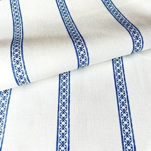 1396.CAMILLA stripe Off White/Blue 100% cotton fabric, 145cm wide,price per 1/2m - Picture 1 of 4