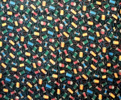 Vintage Fabric Traditions Cotton Sewing Fabric With Spools Of Thread 5 Yards - Image 1 of 3