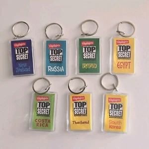 7 Highlights Top Secret Adventures Keychain Key Rings Countries with Spy Ring - Picture 1 of 2