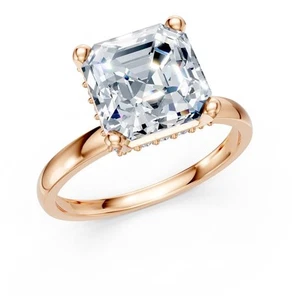 VS F 5.25 Ct Emerald Round Solitaire Ring Hidden Halo Lab Grown Diamond 14K Gold - Picture 1 of 10