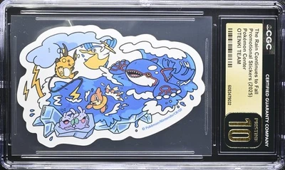 CGC PRISTINE 10 The Rain Continues to Fall OTENKI TEAM Stickers 2025 Pokemon JPN - Image 1 of 3