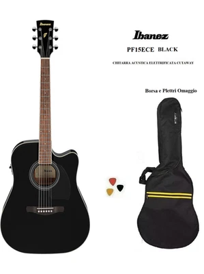 IBANEZ PF15ECE BK BLACK Chitarra Acustica NERA Amplificata Cutaway + Borsa - Immagine 1 di 4