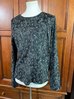 Hang Ten Fitted Sun/surf/board/ Swim Shirt Size L UPF 50+ Black With Gray Floral - Image 1 of 4