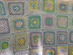 Vtg Crochet Child's Afghan Throw Blanket Pastel Granny Square Handmade 70x54 - Picture 1 of 7
