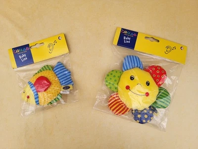 Baby Klapper Rassel Greifling Knisterfolie Sonne und Fisch 2 Paar neu - Bild 1 von 2
