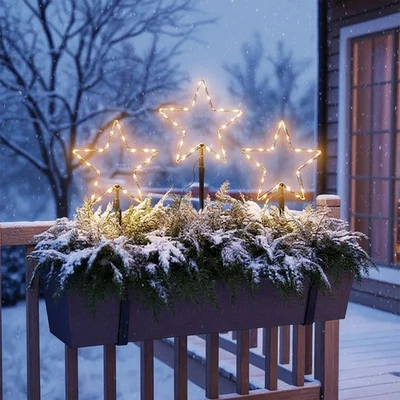 LED Garden Plug In Stars 30cm - Set of 3 - Christmas Outdoor Decoration Battery Timer - Image 1 of 4