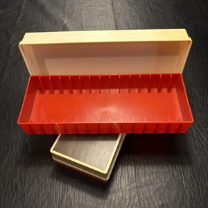 2 VTG Metro Products Red w/Off White Lid Faux Wood 15 Cassette Tape Holder Cases - Picture 1 of 5