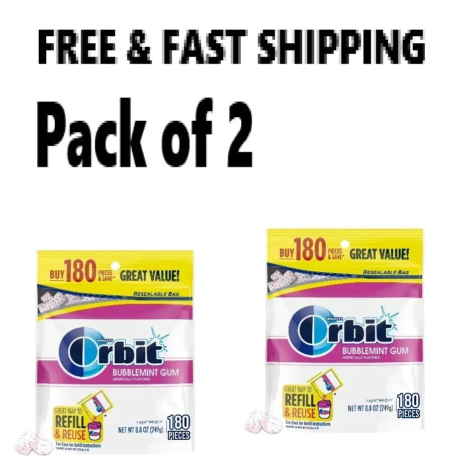 2 pack  Orbit Bubblemint Sugar Free Chewing Gum, Value Pack - 180 Ct each bag - Image 1 of 1