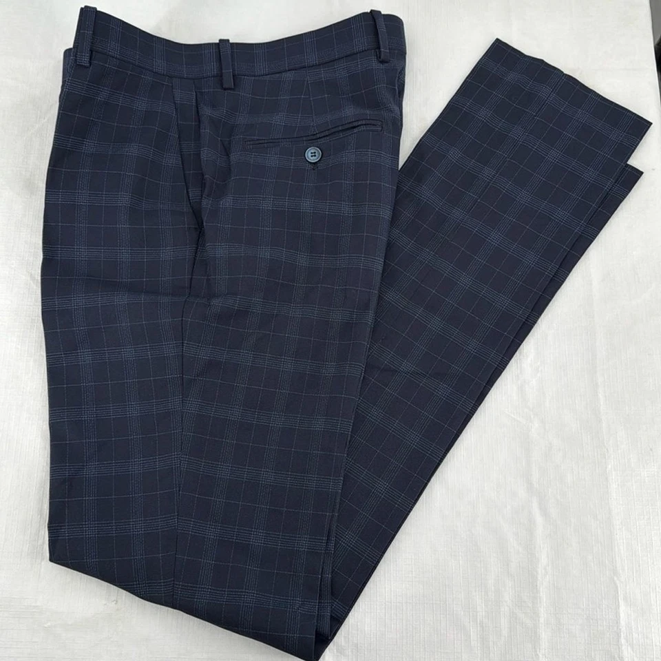 Pantalones Isaac Mizrahi Para Hombre 38 x 31*ver Medidas Azul Vestido a Cuadros Carrera Ajustado Foto 1 de 4