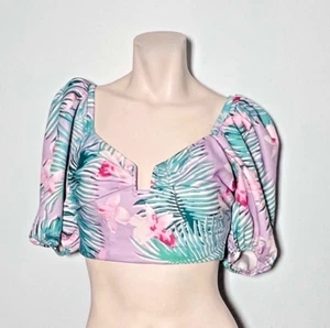 Fashion Nova Cropped Top Womens XS Babydoll Boho Beachy Vacation Tropical Aloha - Picture 1 of 7