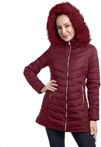 Women (4XL) Puffer Jacket Full Zip Lightweight Water Resistant Coats Burgandy - Picture 1 of 4