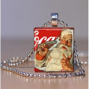 Coke Cola Santa Claus Necklace Altered Art Charm VTG Pendant Christmas - Picture 1 of 1