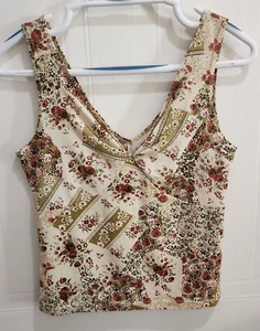 Vtg Aphrodite Y2K 2000's Women's Sleeveless Cropped Belly Shirt Blouse Floral XS - Picture 1 of 6