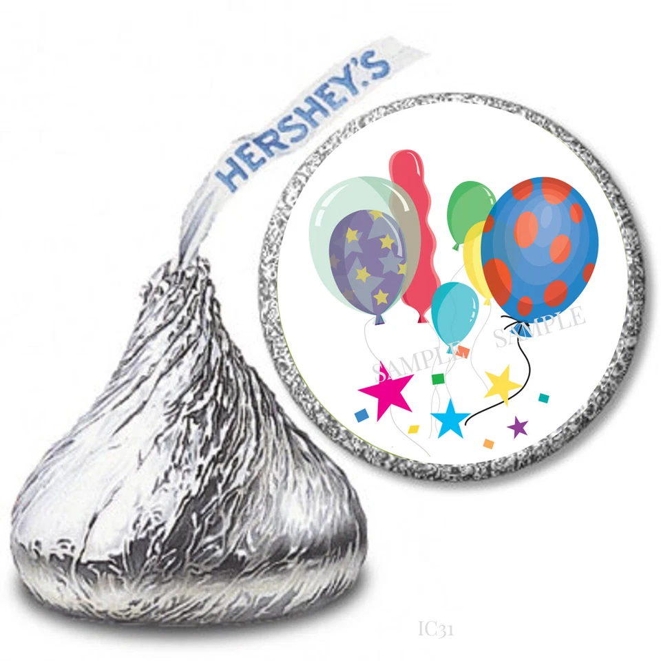 Favores de feliz cumpleaños Hershey etiquetas de beso globos de cumpleaños envoltorios de dulces Foto 1 de 1