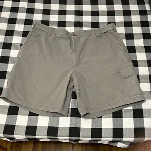 Duluth Trading Cargo Carpenter Shorts 9 Pockets Sz 48 Canvas Gray Stretch Waist - Picture 1 of 7