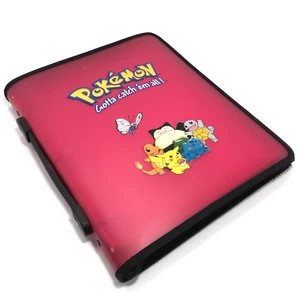 Vintage 1998 Pokemon 3-Ring Card Binder w/ Zipper Handle Pink Red Translucent - Picture 1 of 12