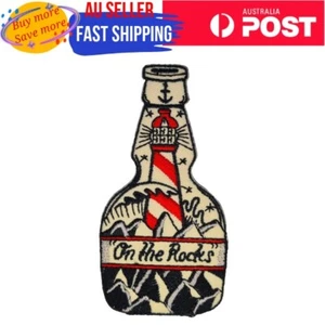 Lighthouse in a Bottle Iron on Patch on the Rocks Sea Wave 9×4.5×0.1cm(1.9g) - Picture 1 of 4