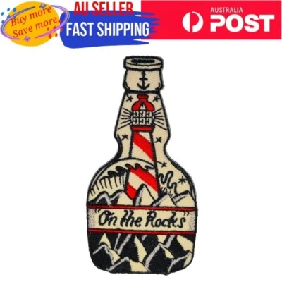 Lighthouse in a Bottle Iron on Patch on the Rocks Sea Wave 9×4.5×0.1cm(1.9g) - Image 1 of 4