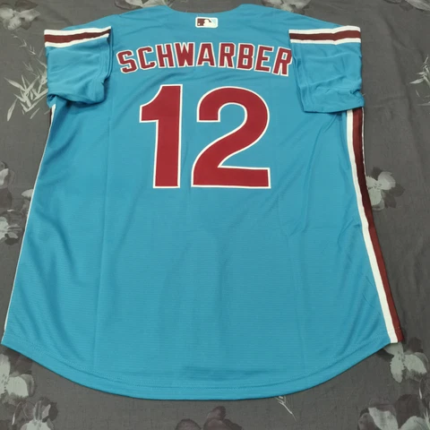 Kyle Schwarber #12 Philadelphia Phillies Throwback Light Blue Stitched Jersey Cover