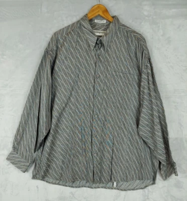 Vtg JHane Barnes XL Gray Gold Slant Striped Button Up Shirt Japan Woven Retro - Image 1 of 4