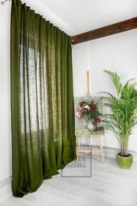 Moosgrün Leinen Vorhang Natur Leinen Fensterbehandlungen Leinenvorhänge nach Maß - Bild 1 von 4