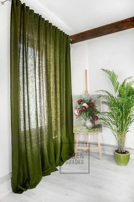 Moss Green Linen Curtain Natural linen window treatments Custom linen curtains - Image 1 of 4