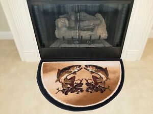 Fish Tales 26"x 39" Fireplace Hearth Rug Wildlife Nature Fishing Cabin Lodge