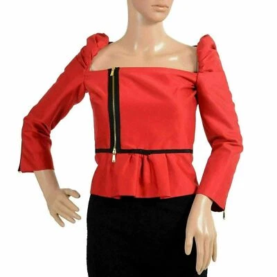 Top para mujer Dsquared2 rojo cremallera peplum manga larga EE. UU. S IT 40 Foto 1 de 4