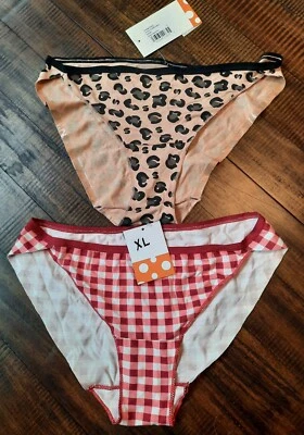 Kickee Women's Bikini Briefs, XL, Suede Cheetah & Red Gingham, NWT Foto 1 de 2