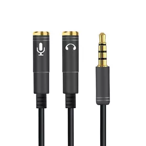 Audio Splitter Kabel Schwarz Y Adapter Headset 3.5mm Klinke Stecker > 2 x Buchse - Bild 1 von 1