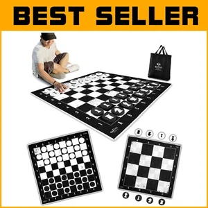 Giant 3-in-1 Chess, Checkers & Tic Tac Toe Game - 4ft Washable Mat & Foam Discs - Picture 1 of 7