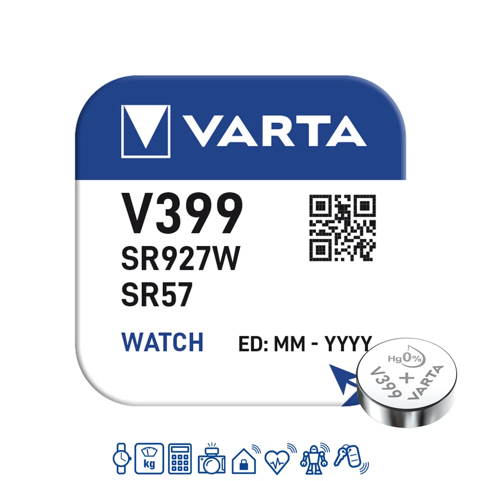 10 x Pilas de reloj Varta V399 1,55 V SR927W SR57 AG7 LR926 LR927 42mAh