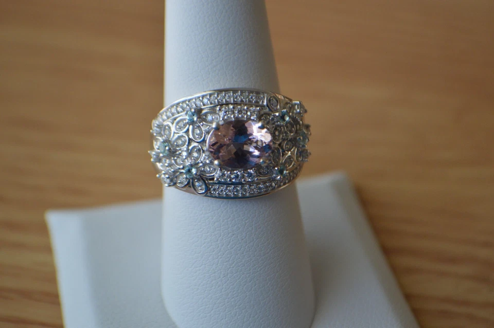 2.10ct Morganite / Multi Gemstone Dome Ring Rhodium over Sterling Silver Size 8 - Image 1 of 4
