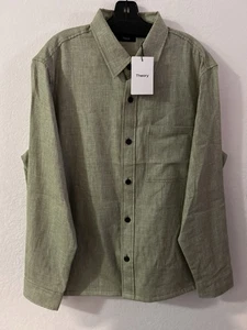 Theory 100% Linen Shirt Mens XL Olive Irving Long Sleeve Button Down NEW $245 - Picture 1 of 4