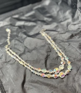 Clear AB Aurora VTG Borealis Crystal Double Strand Graduated Bead necklace & box - Picture 1 of 20