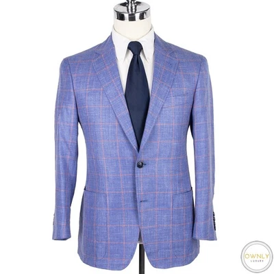 NWOT CURRENT Canali 1934 Blue Pink Wool Silk Windowpane Patch Pkt Jacket 40S - Image 1 of 4